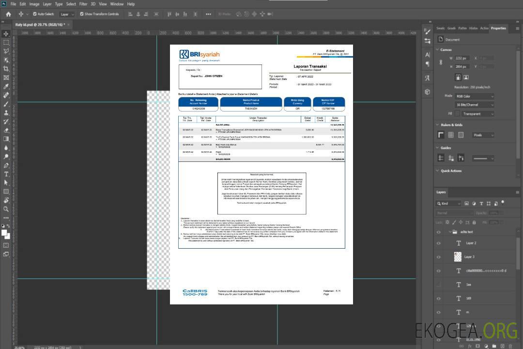 Relevé bancaire indonésien BRIsyariah template